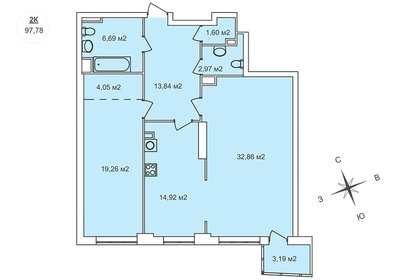 Квартира 97,8 м², 2-комнатная - изображение 1