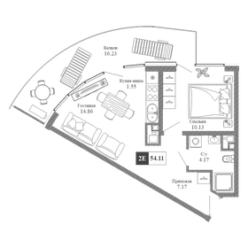 Квартира 54,1 м², 2-комнатная - изображение 1