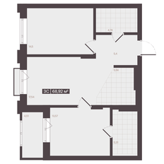 Квартира 68,9 м², 3-комнатная - изображение 2