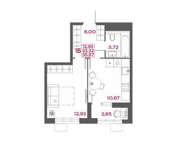 Квартира 36 м², 1-комнатная - изображение 1