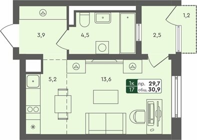 Квартира 30,9 м², студия - изображение 1