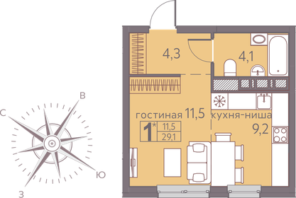 28,8 м², квартира-студия 4 435 200 ₽ - изображение 8