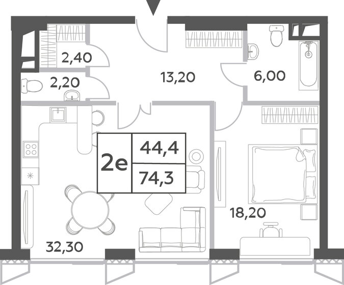74,3 м², 2-комнатная квартира 35 571 272 ₽ - изображение 1