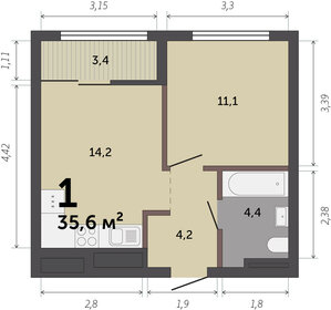 34 м², 1-комнатная квартира 6 600 000 ₽ - изображение 50