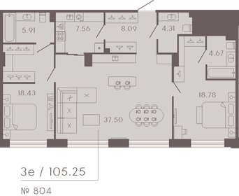 Квартира 105,3 м², 2-комнатные - изображение 1