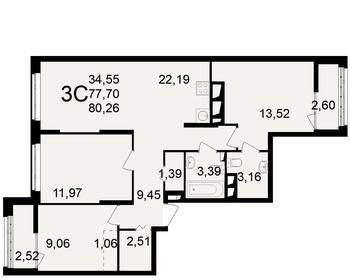 Квартира 80,3 м², 3-комнатная - изображение 1