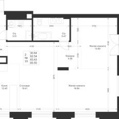 Квартира 83,4 м², 2-комнатная - изображение 2