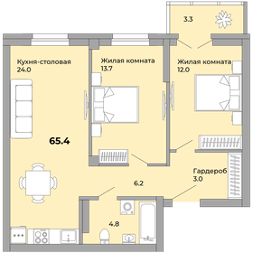 68,4 м², 2-комнатная квартира 8 276 400 ₽ - изображение 26
