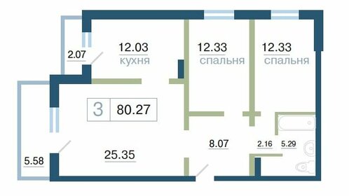 Квартира 80,3 м², 3-комнатная - изображение 1