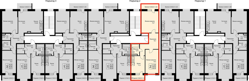 Квартира 59,1 м², 2-комнатная - изображение 2