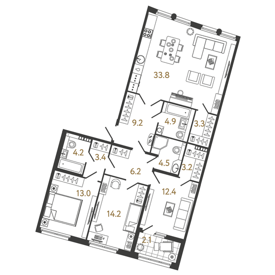 112,3 м², 3-комнатная квартира 63 037 752 ₽ - изображение 1