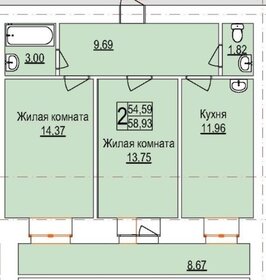 Квартира 58,9 м², 2-комнатная - изображение 1