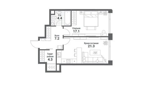 Квартира 54,3 м², 2-комнатная - изображение 1