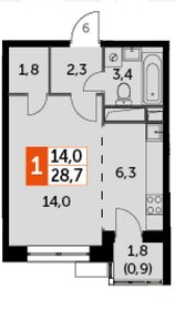 Квартира 28,7 м², студия - изображение 1