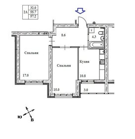 Квартира 57,2 м², 2-комнатная - изображение 1