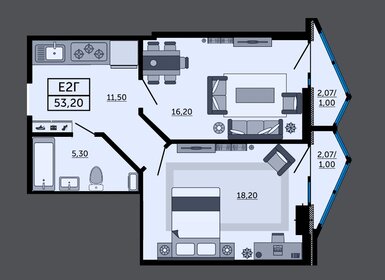 Квартира 53 м², 2-комнатная - изображение 1