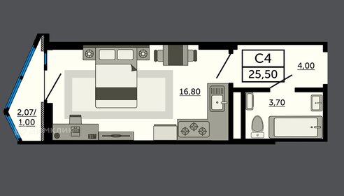 Квартира 25 м², студия - изображение 1