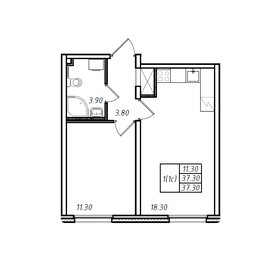 Квартира 37,3 м², 1-комнатная - изображение 1