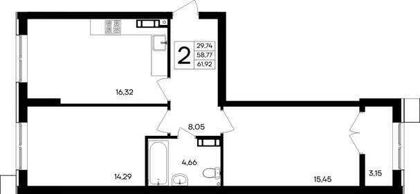 Квартира 61,9 м², 2-комнатная - изображение 1