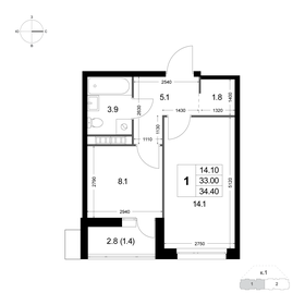 34,4 м², 1-комнатная квартира 6 950 000 ₽ - изображение 44