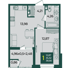 Квартира 38,7 м², 1-комнатная - изображение 1