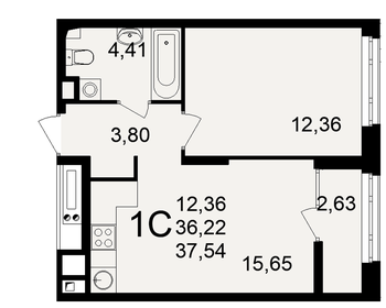 Квартира 37,5 м², 1-комнатная - изображение 1