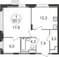 50,1 м², 1-комнатная квартира 13 172 266 ₽ - изображение 1