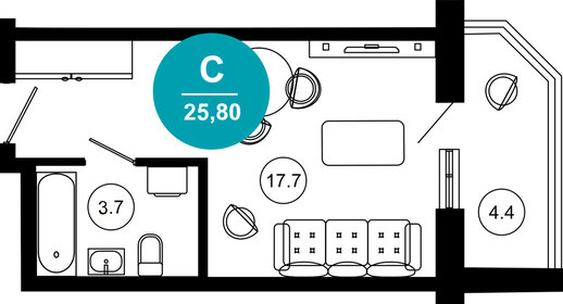 Квартира 25,8 м², 1-комнатные - изображение 1