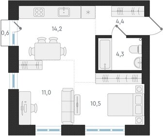 Квартира 44,4 м², 2-комнатная - изображение 1