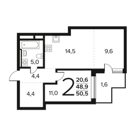 Квартира 50,6 м², 2-комнатная - изображение 1