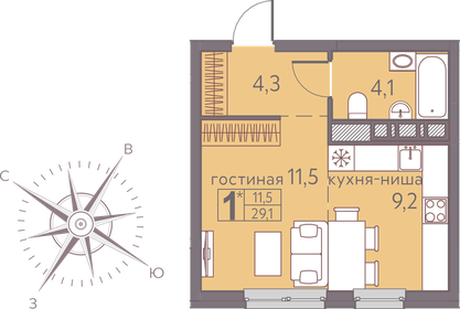 28,8 м², квартира-студия 4 435 200 ₽ - изображение 9
