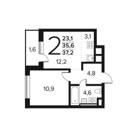 Квартира 37,2 м², 2-комнатная - изображение 1