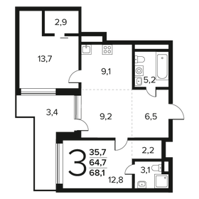 Квартира 68,1 м², 3-комнатная - изображение 1