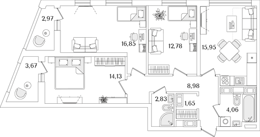 Квартира 79,4 м², 3-комнатная - изображение 1