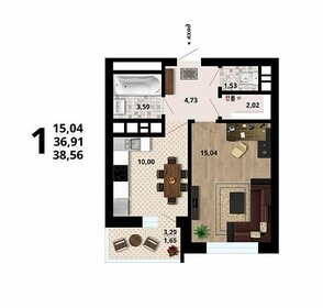 Квартира 38,6 м², 1-комнатная - изображение 1