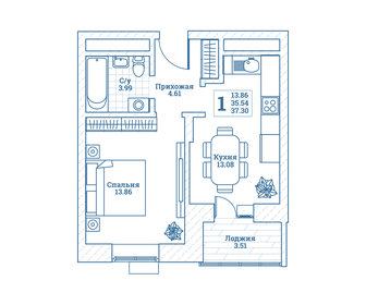 36,9 м², 1-комнатная квартира 4 311 450 ₽ - изображение 1