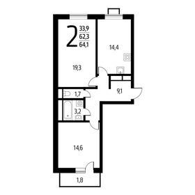 Квартира 64,1 м², 2-комнатная - изображение 1