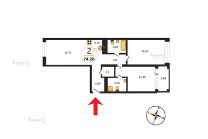 Квартира 74,2 м², 2-комнатная - изображение 1