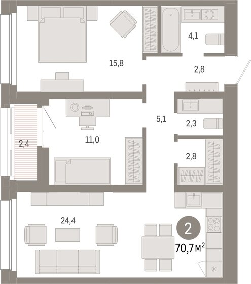 58,5 м², 2-комнатная квартира 6 664 000 ₽ - изображение 30