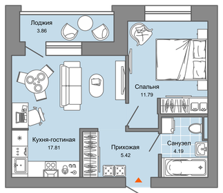 Квартира 41 м², 2-комнатная - изображение 1