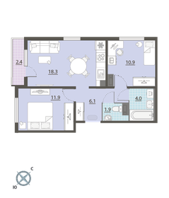 Квартира 54,3 м², 2-комнатная - изображение 1