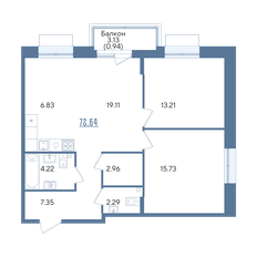 Квартира 72,6 м², 2-комнатная - изображение 3