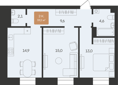 Квартира 60,2 м², 2-комнатная - изображение 1