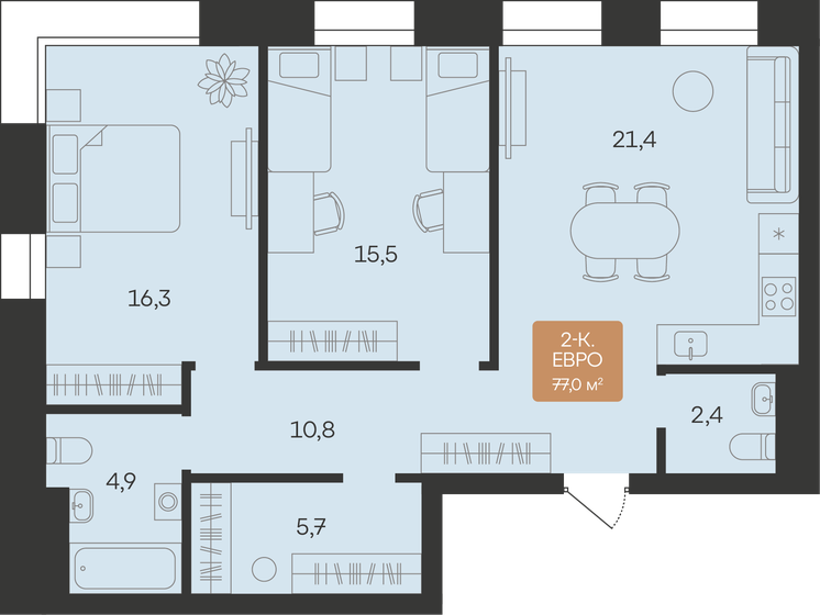 78,1 м², 2-комнатная квартира 14 050 800 ₽ - изображение 19