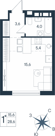 28,3 м², квартира-студия 4 867 600 ₽ - изображение 33