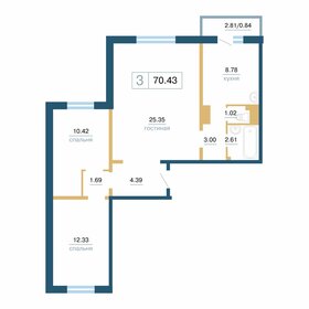 Квартира 70,4 м², 3-комнатная - изображение 1