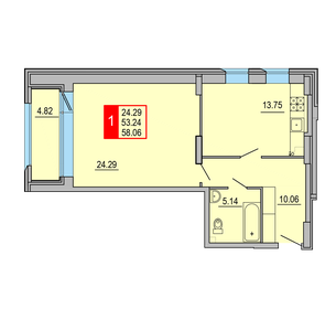 Квартира 58,1 м², 1-комнатная - изображение 1