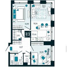 Квартира 55,7 м², 2-комнатная - изображение 5