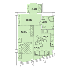 Квартира 50,9 м², 1-комнатная - изображение 1