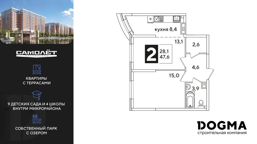 47,6 м², 2-комнатная квартира 6 300 000 ₽ - изображение 125